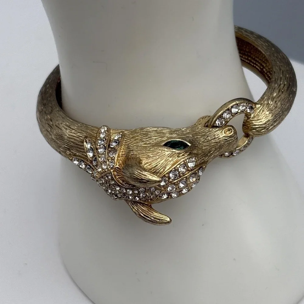 Vintage Horse Clamper Bracelet Goldtone Rhinestones 6 1/2
